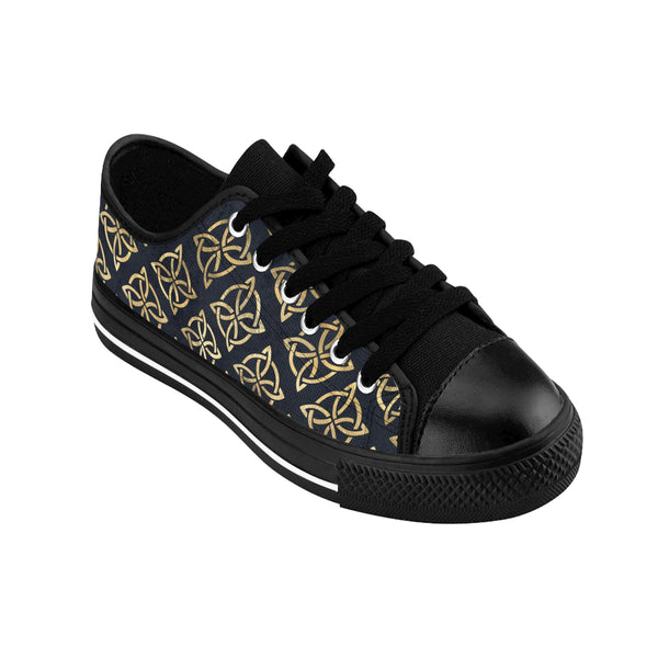 Gold Quaternary Celtic Knots on Distressed Navy Blue - Women's Sneakers