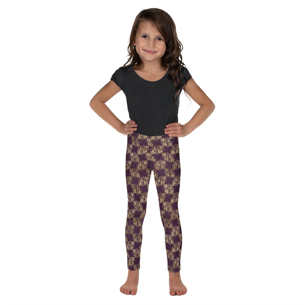 Gold Double Celtic Dragons on Distressed Purple - Kid's Leggings