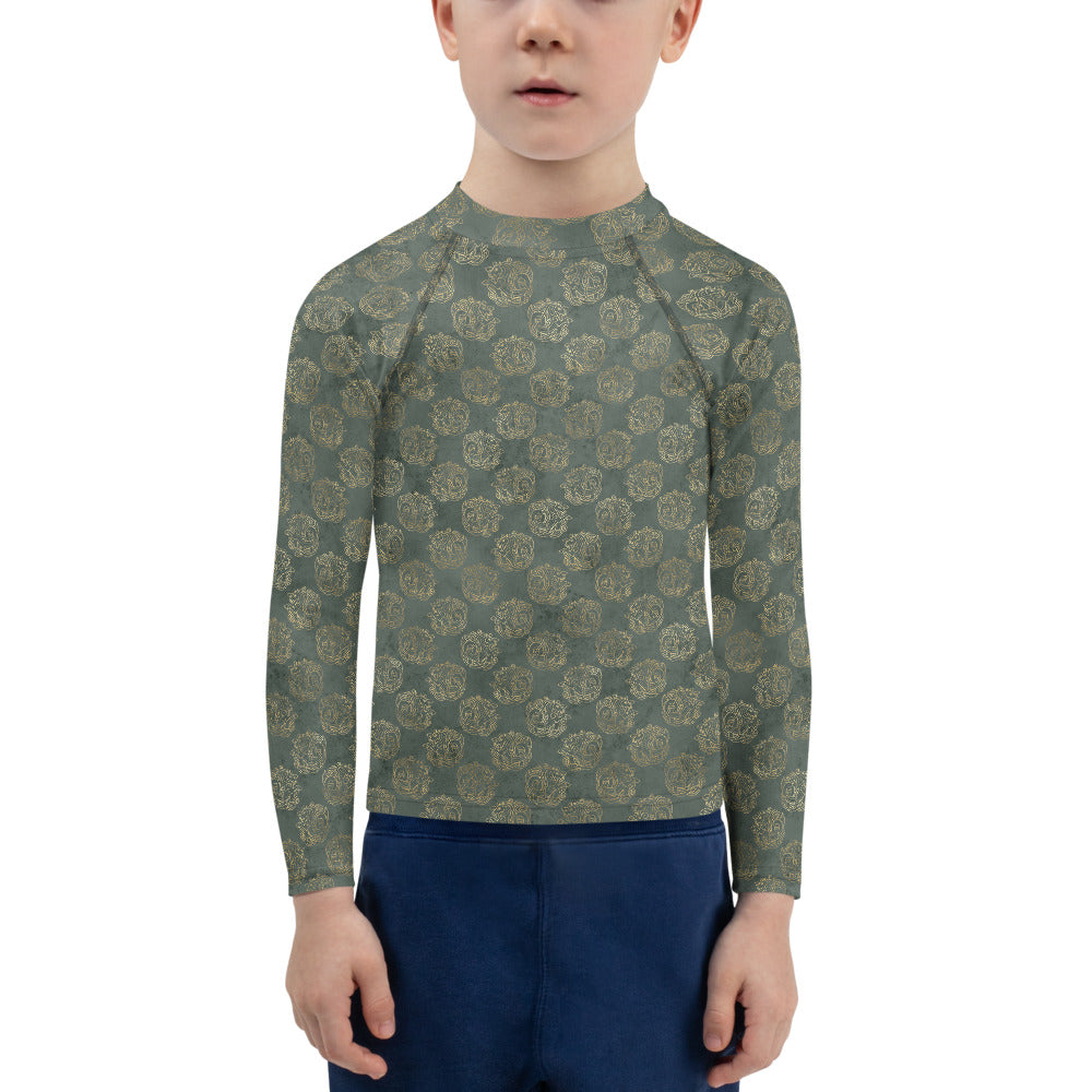 Gold Celtic Knot Horses on Distressed Green - Kids Rash Guard-Clover & Thistle