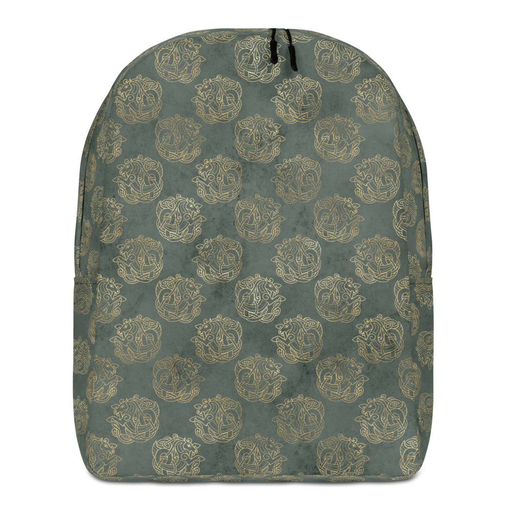 Gold Celtic Knot Horses on Distressed Green - Minimalist Backpack-Clover & Thistle