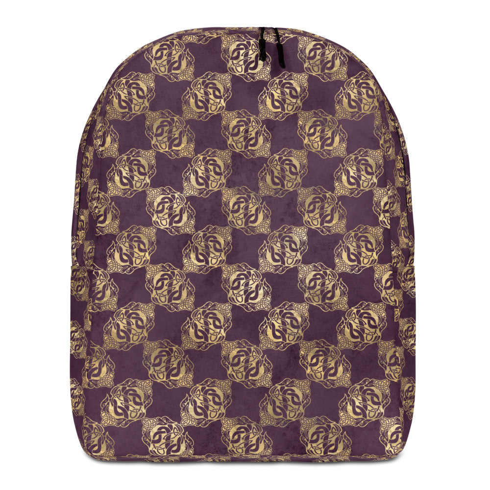 Gold Double Celtic Dragons on Distressed Purple - Minimalist Backpack