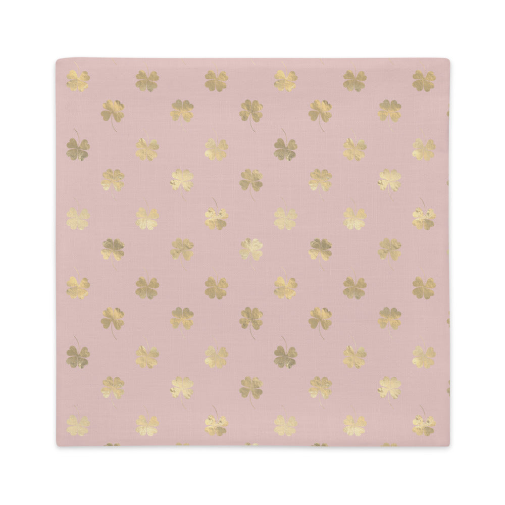 4 Leaf Clovers | Blush Pink | Gold | Premium Throw Pillow Case