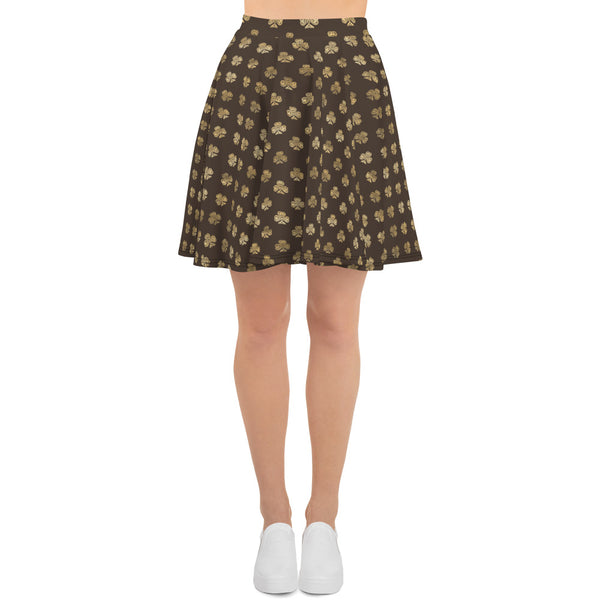 Chocolate and Gold Celtic Knot Shamrocks - Skater Skirt-Skirt-Clover & Thistle