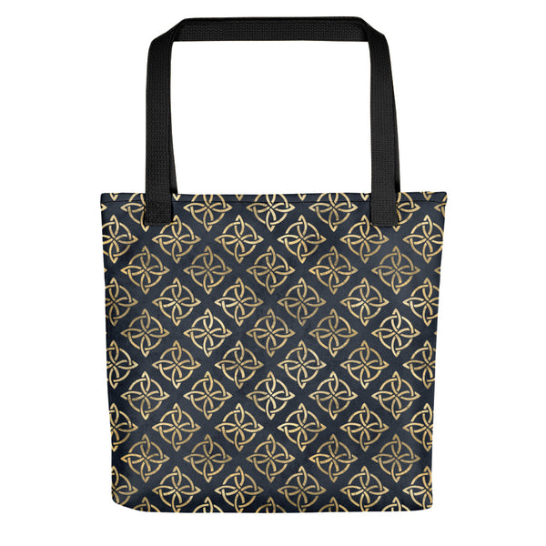 Gold Quaternary Celtic Knots on Distressed Navy Blue - Tote bag-Tote-Clover & Thistle