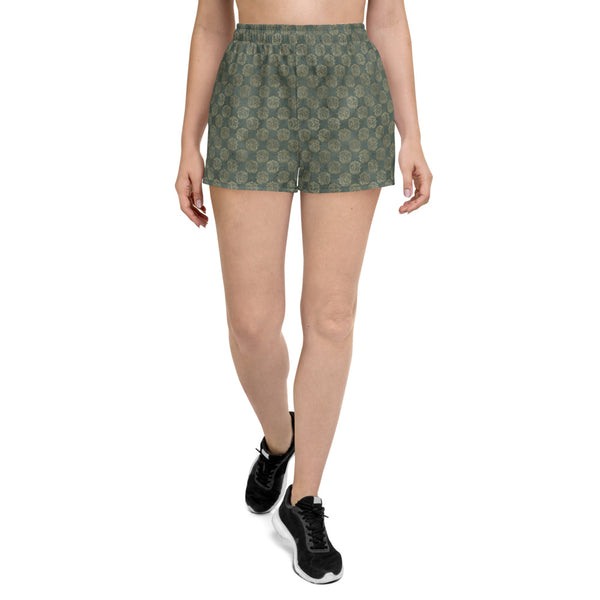 Gold Celtic Knot Horses on Distressed Green - Women's Athletic Short Shorts-Clover & Thistle