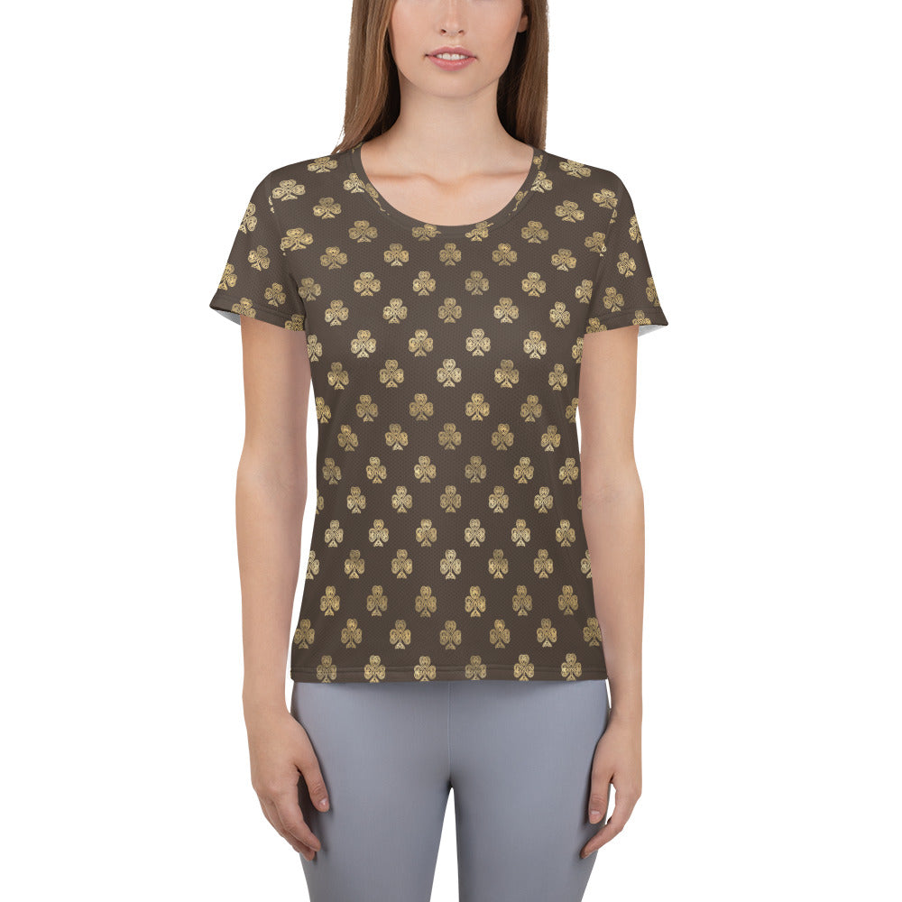 Chocolate and Gold Celtic Knot Shamrocks - Women's Athletic T-shirt-Women's T-Shirt-Clover & Thistle