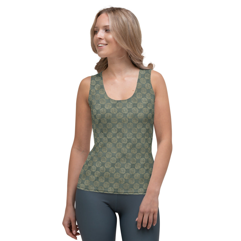 Gold Celtic Knot Horses on Distressed Green - Women's Tank Top-Clover & Thistle