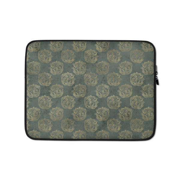 Gold Celtic Knot Horses on Distressed Green - Laptop Sleeve-Clover & Thistle