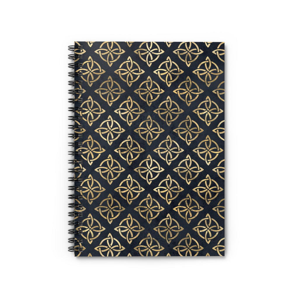 Gold Quaternary Celtic Knots on Distressed Navy Blue - Spiral Notebook - Ruled Line