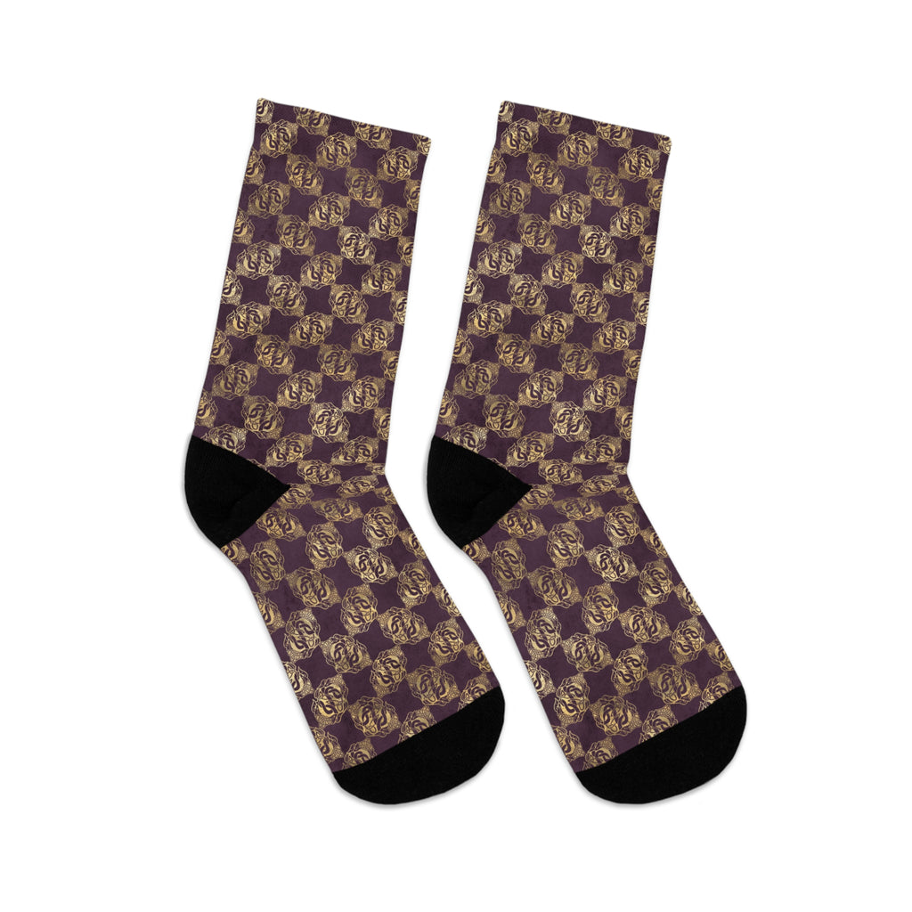 Gold Double Celtic Dragons on Distressed Purple - DTG Socks