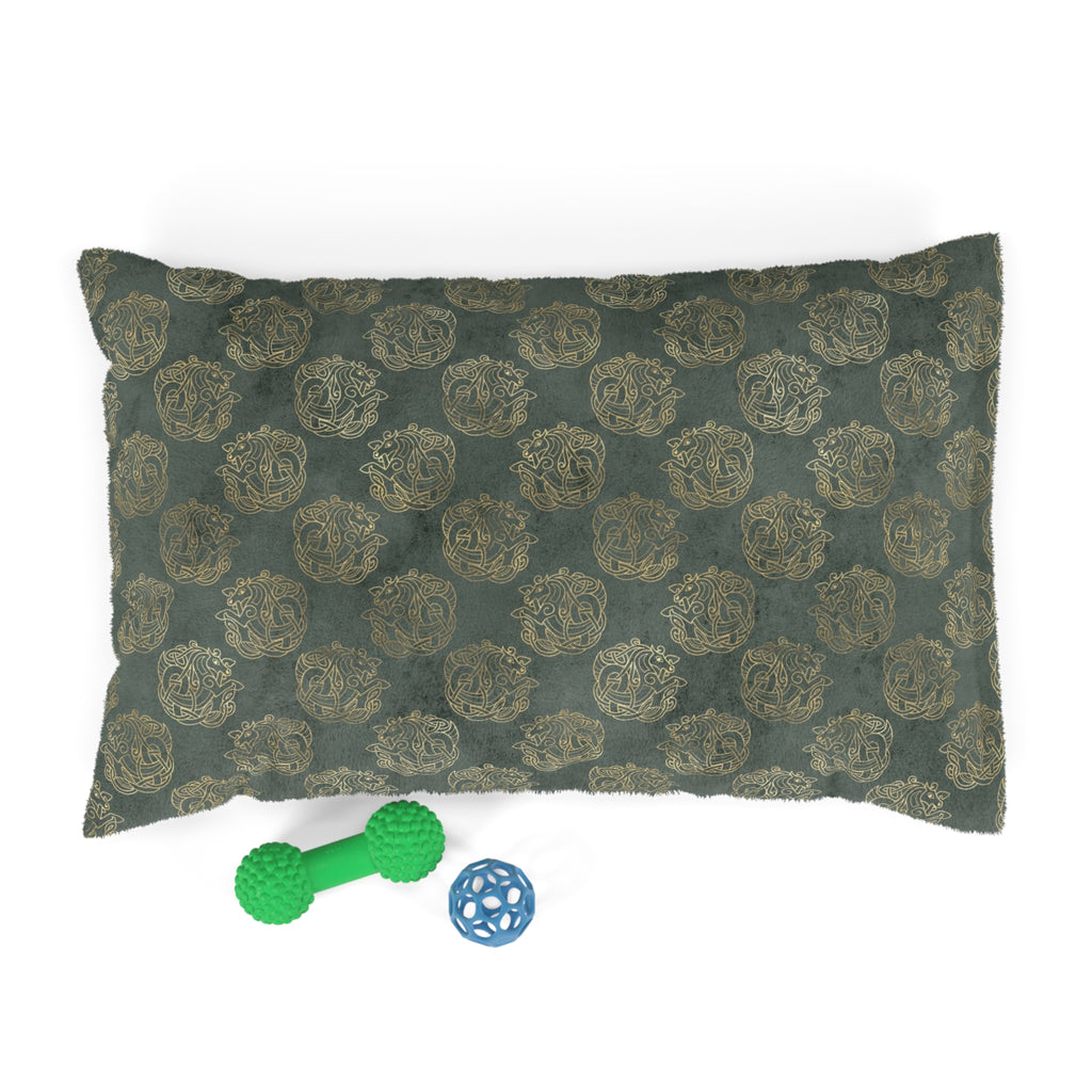 Gold Celtic Knot Horses on Distressed Green - Pet Bed