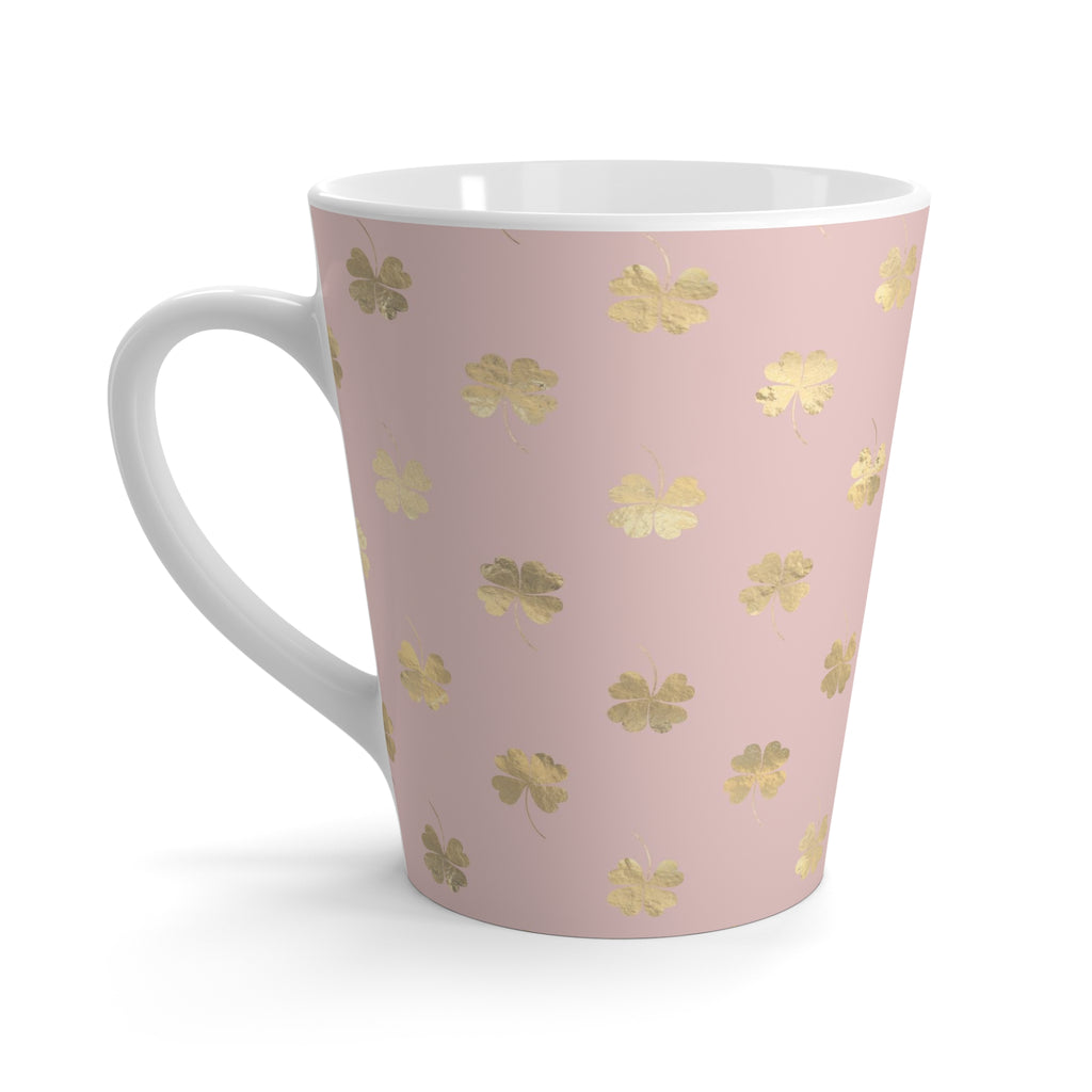 Golden 4 Leaf Clovers on Blush Pink - Latte Mug