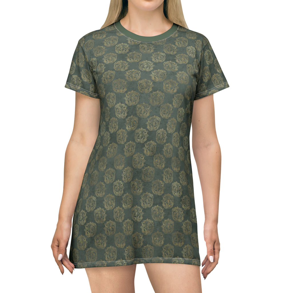 Gold Celtic Knot Horses on Distressed Green - T-Shirt Dress