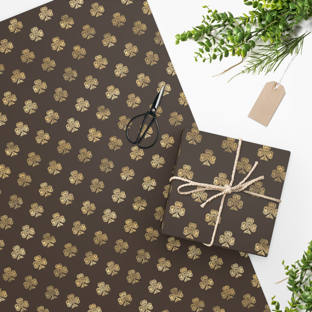 Celtic Knot Shamrocks | Wrapping Paper | Chocolate Brown | Gold | Celtic Knots | Two Sizes | Fine Art Paper