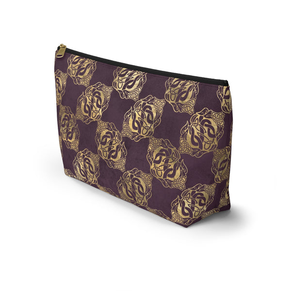 Gold Double Celtic Dragons on Distressed Purple - Makeup Bag