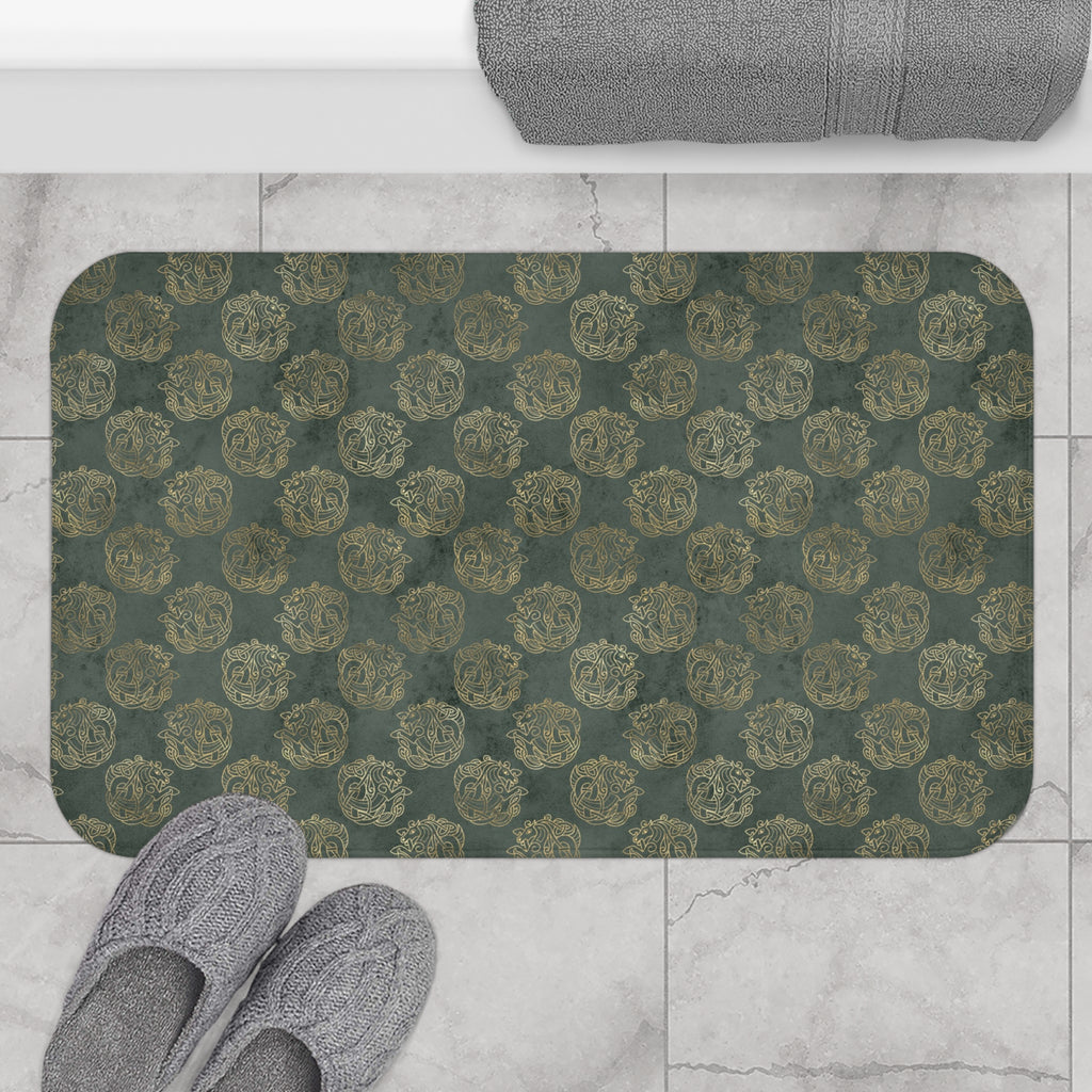 Gold Celtic Knot Horses on Distressed Green - Bath Mat