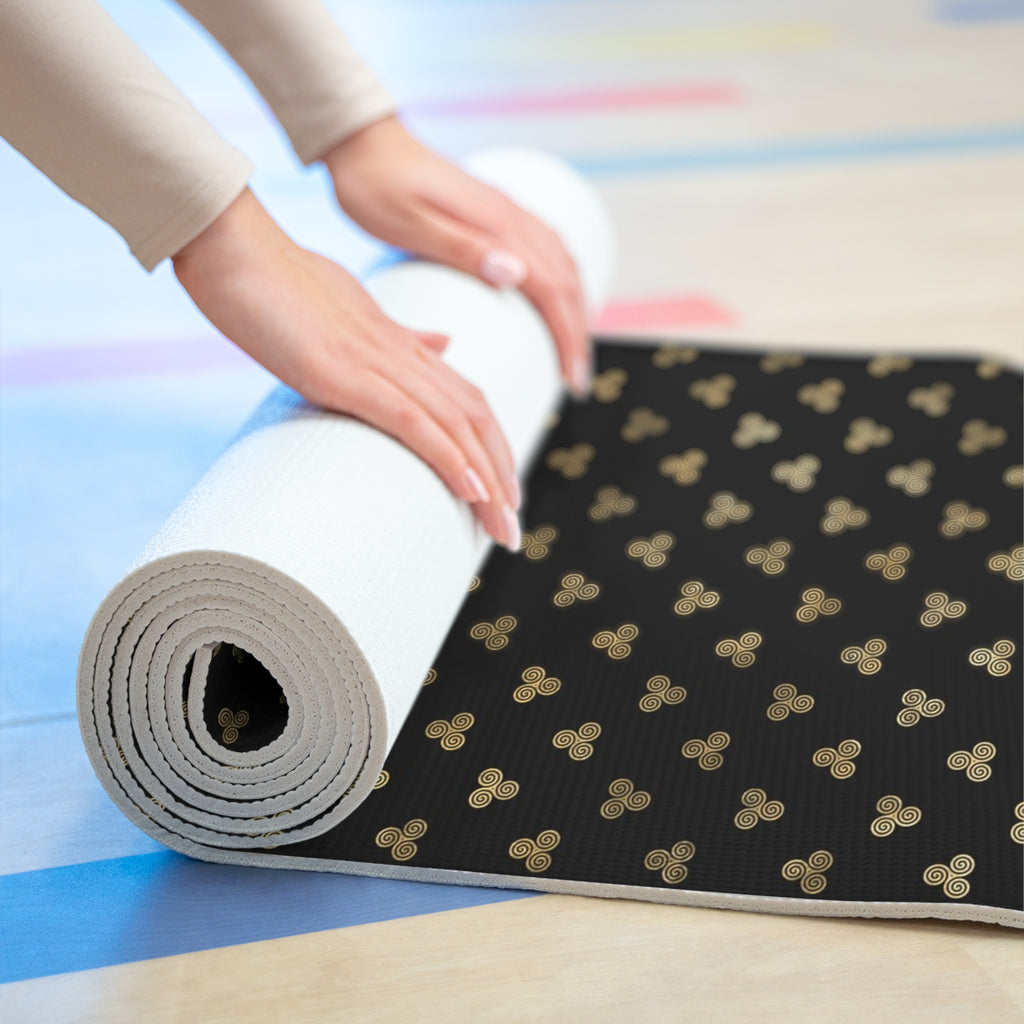Triskelions | Foam Yoga Mat | Black | Gold | Lightweight | 24"x72" | Custom Print