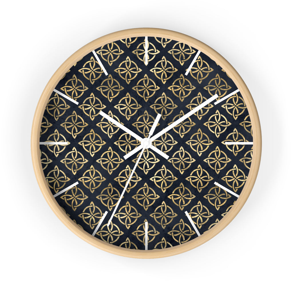 Gold Quaternary Celtic Knots on Distressed Navy Blue - Wall Clock
