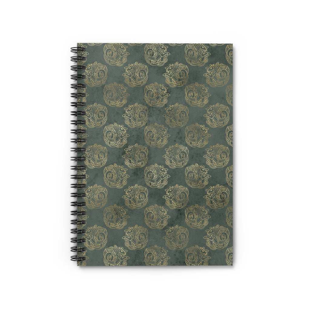 Gold Celtic Knot Horses on Distressed Green - Spiral Notebook - Ruled Line