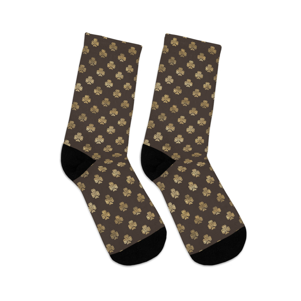 Chocolate and Gold Celtic Knot Shamrocks - DTG Socks