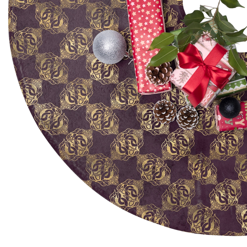 Gold Double Celtic Dragons on Distressed Purple - Christmas Tree Skirts