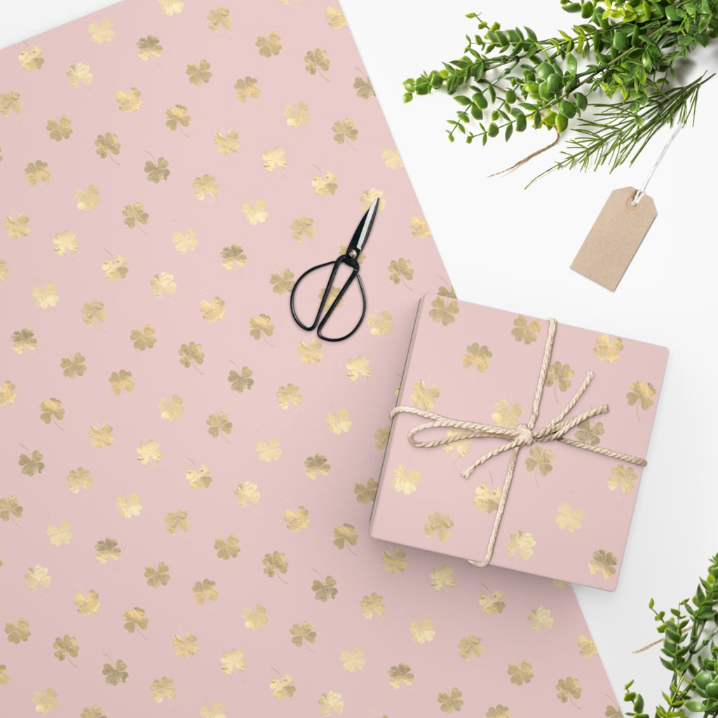 4 Leaf Clovers | Wrapping Paper | Blush Pink | Gold | Celtic Knots | Two Sizes | Fine Art Paper 4