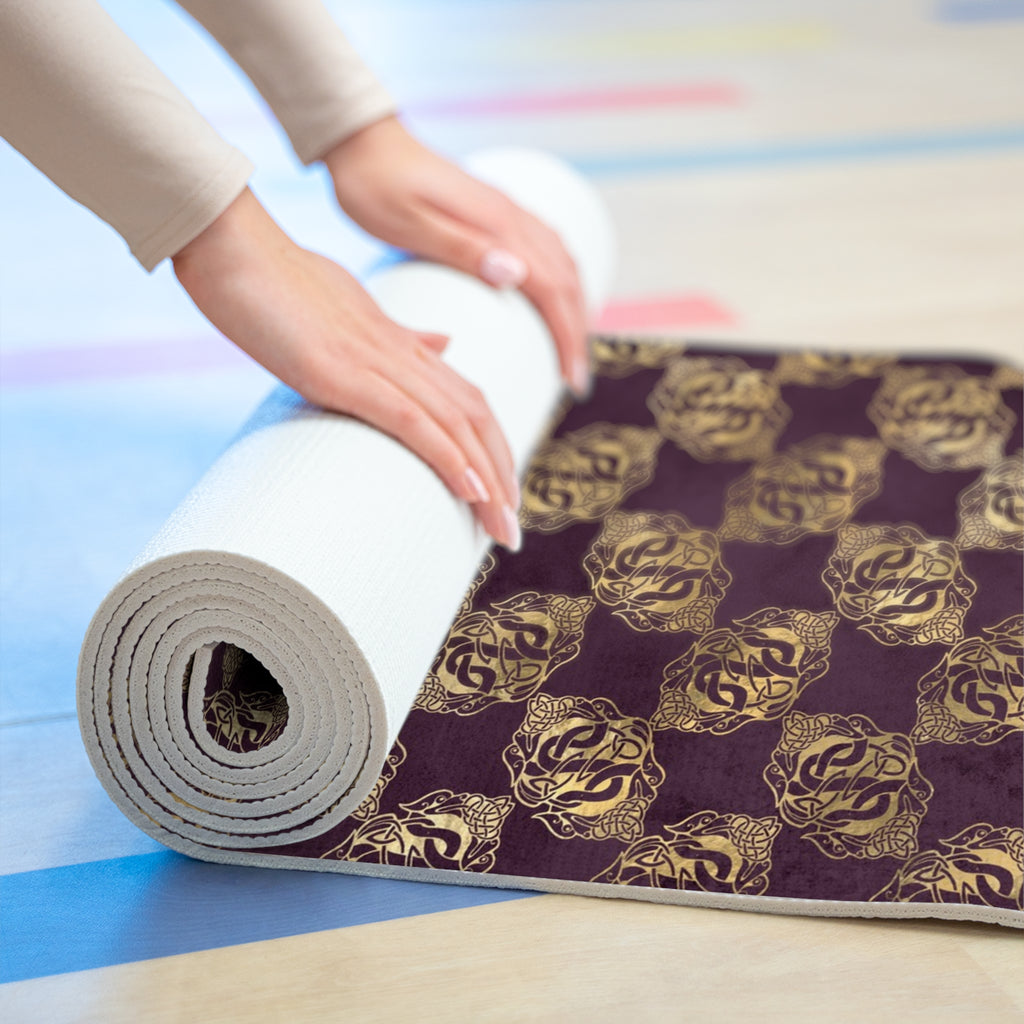 Celtic Dragon | Foam Yoga Mat | Distressed Purple | Gold | Lightweight | 24"x72" | Custom Print