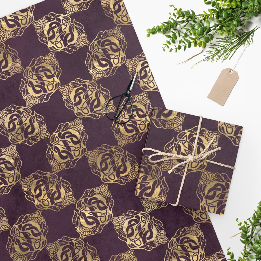 Celtic Dragon | Wrapping Paper | Distressed Purple | Gold | Celtic Knots | Two Sizes | Fine Art Paper