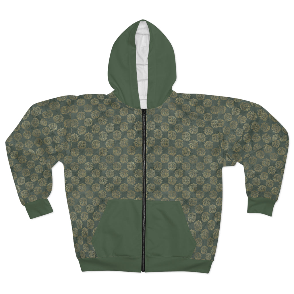 Gold Celtic Knot Horses on Distressed Green - Unisex Zip Hoodie