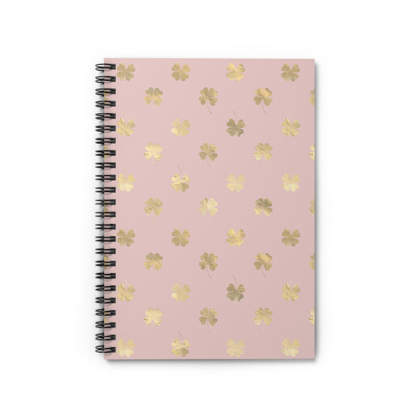 4 Leaf Clovers | Gold | Blush Pink | Celtic | Irish | Spiral Notebook | Ruled Line