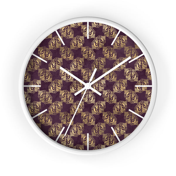 Gold Double Celtic Dragons on Distressed Purple - Wall Clock