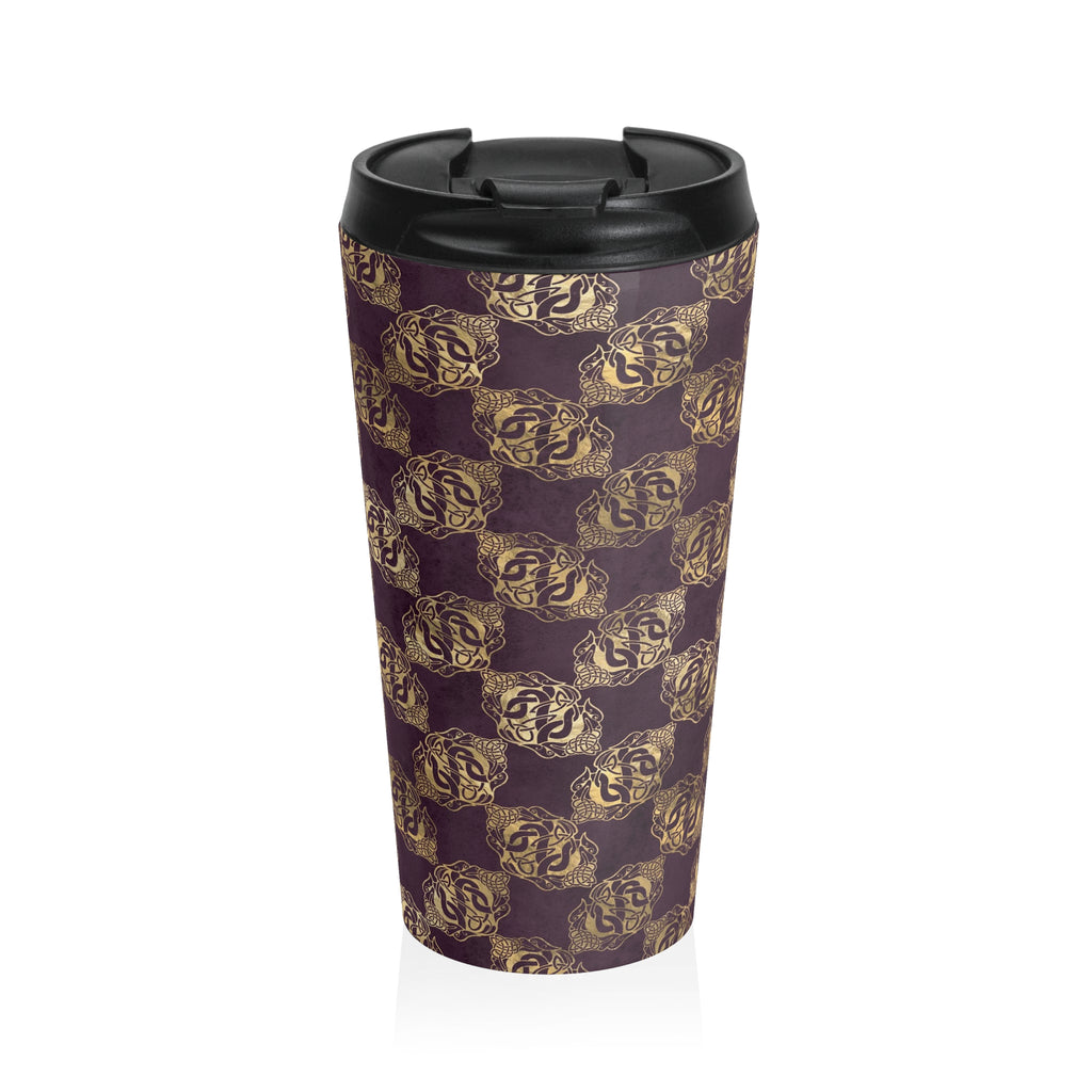 Gold Double Celtic Dragons on Distressed Purple - Stainless Steel Travel Mug