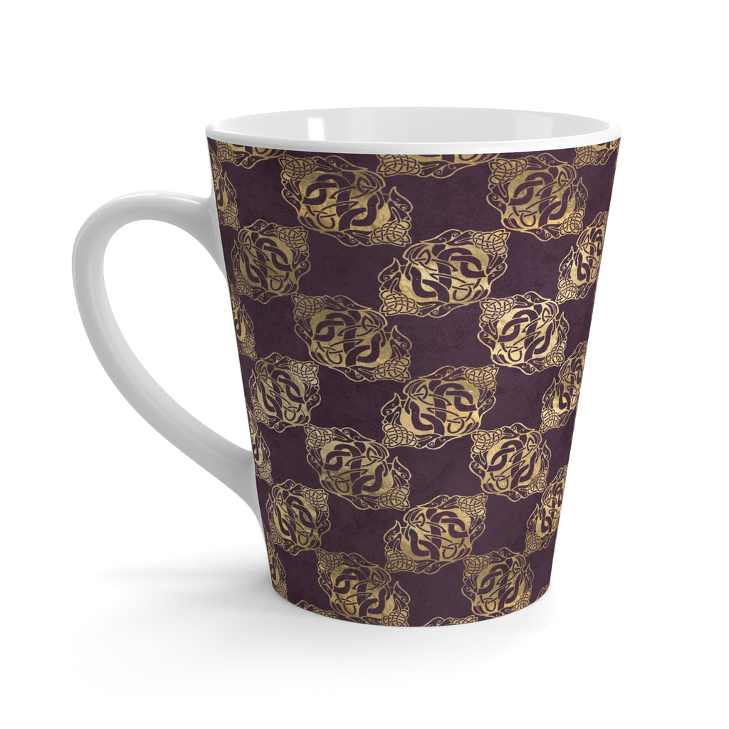 Gold Double Celtic Dragons on Distressed Purple - Latte Mug