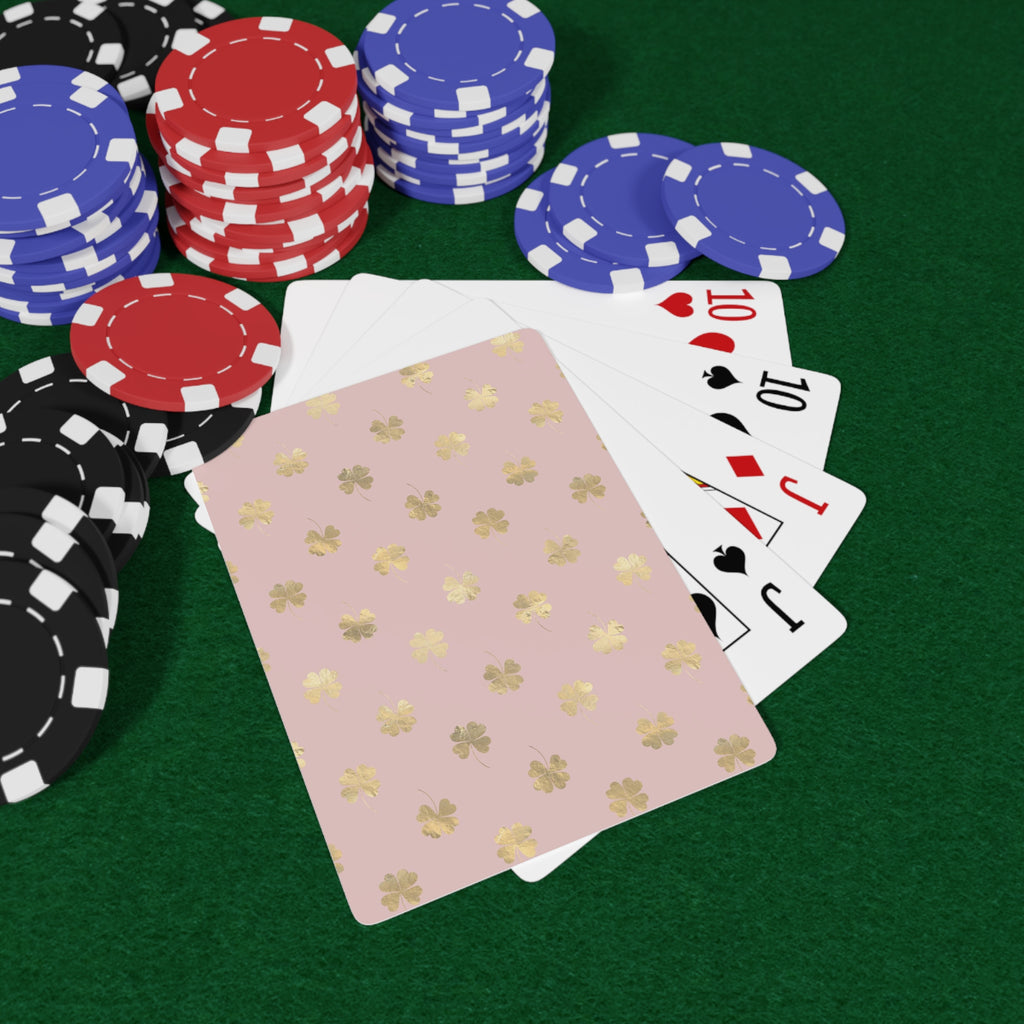 4 Leaf Clovers | Custom Poker Cards | Blush Pink | Gold | Standard 52 Playing Cards | Smooth Card Stock