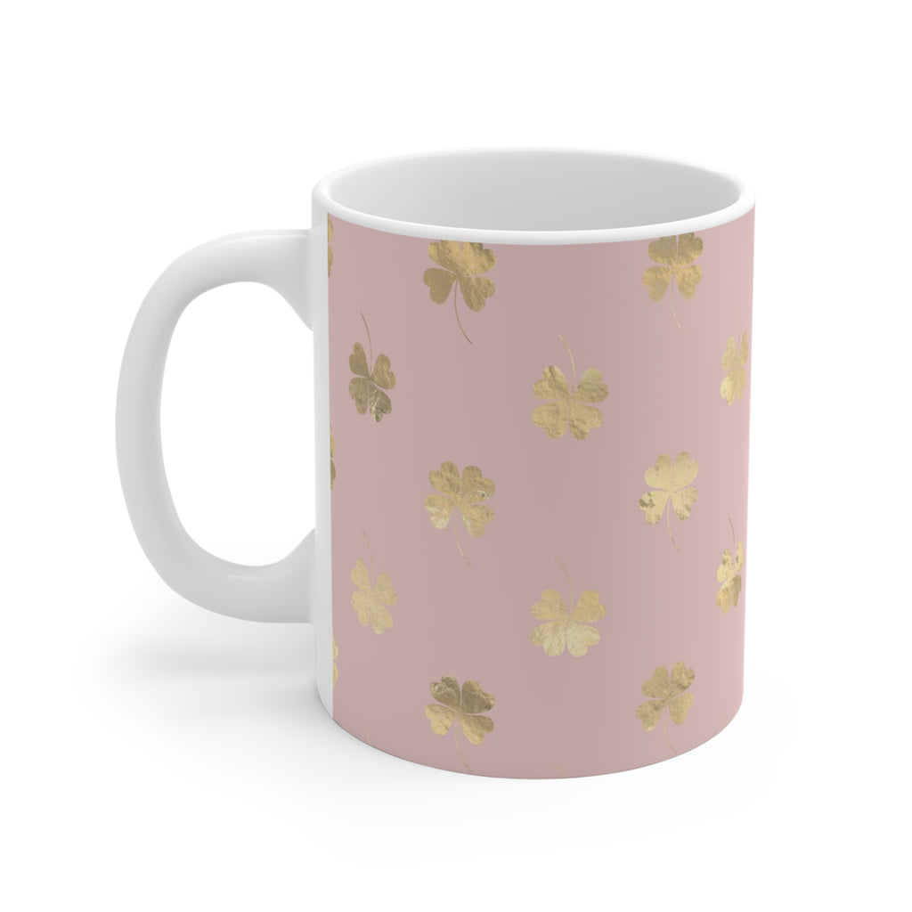 4 Leaf Clovers | Gold | Blush Pink | Celtic | Irish | Ceramic | 11oz | Mug