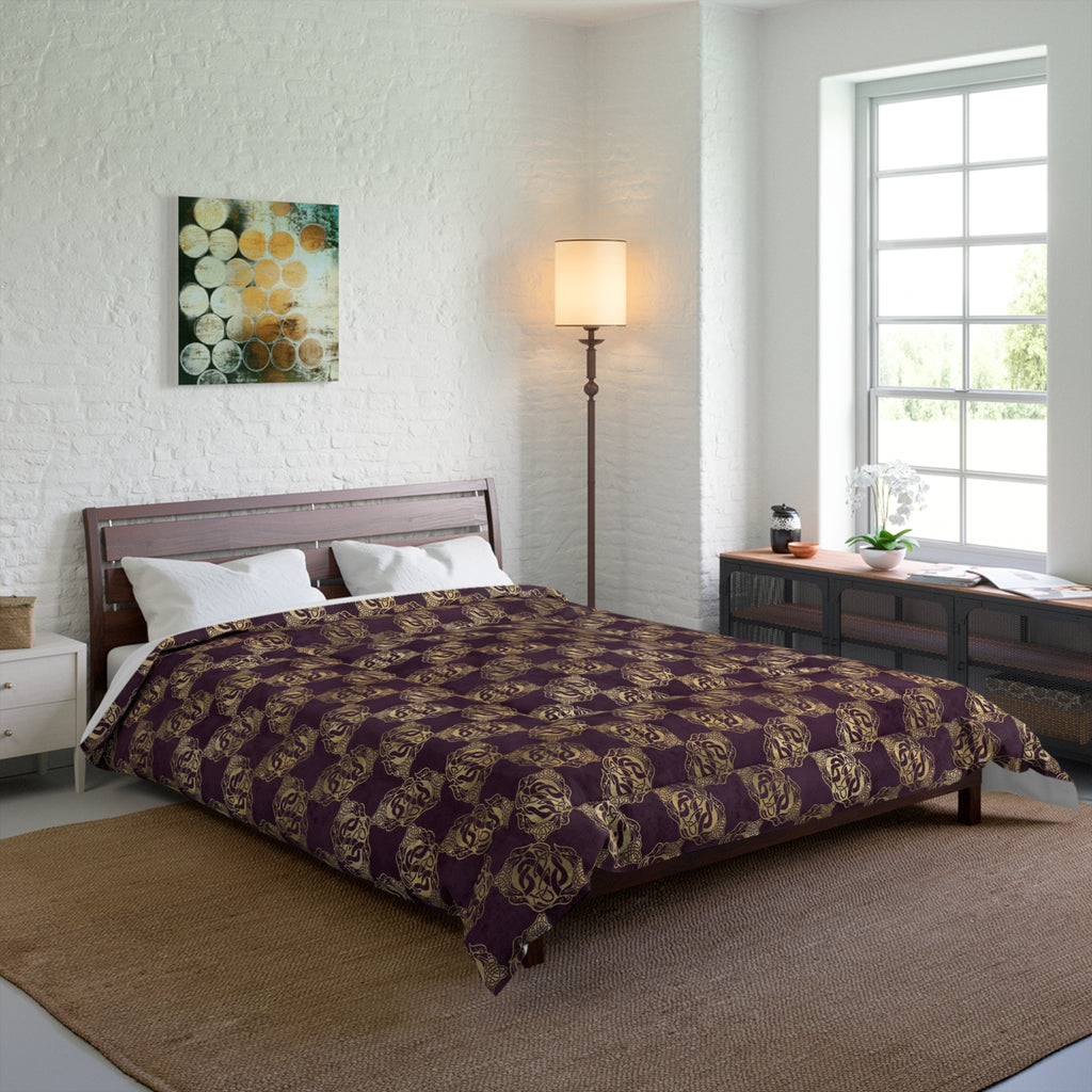 Gold Double Celtic Dragons on Distressed Purple - Comforter