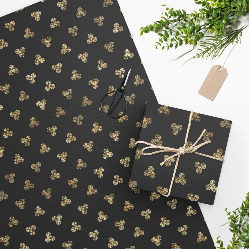 Triskelions | Wrapping Paper | Black | Gold | Celtic Knots | Two Sizes | Fine Art Paper