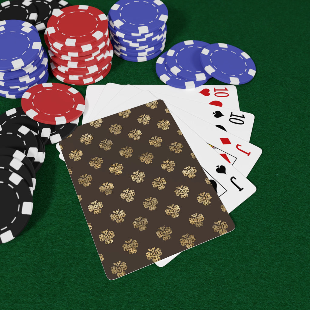 Celtic Knot Shamrocks | Custom Poker Cards | Chocolate Brown | Gold | Standard 52 Playing Cards | Smooth Card Stock
