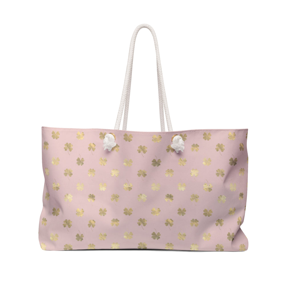 Golden 4 Leaf Clovers on Blush Pink - Weekender Bag