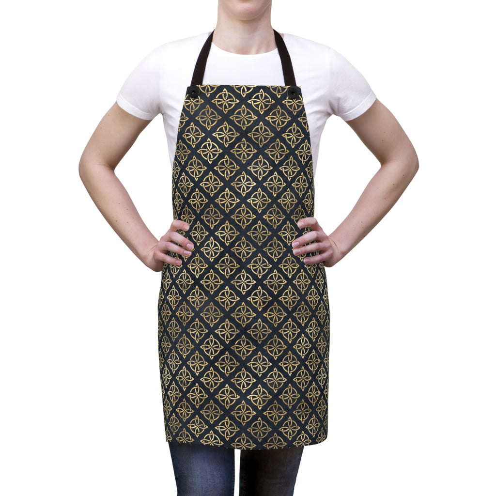 Gold Quaternary Celtic Knots on Distressed Navy Blue - Apron