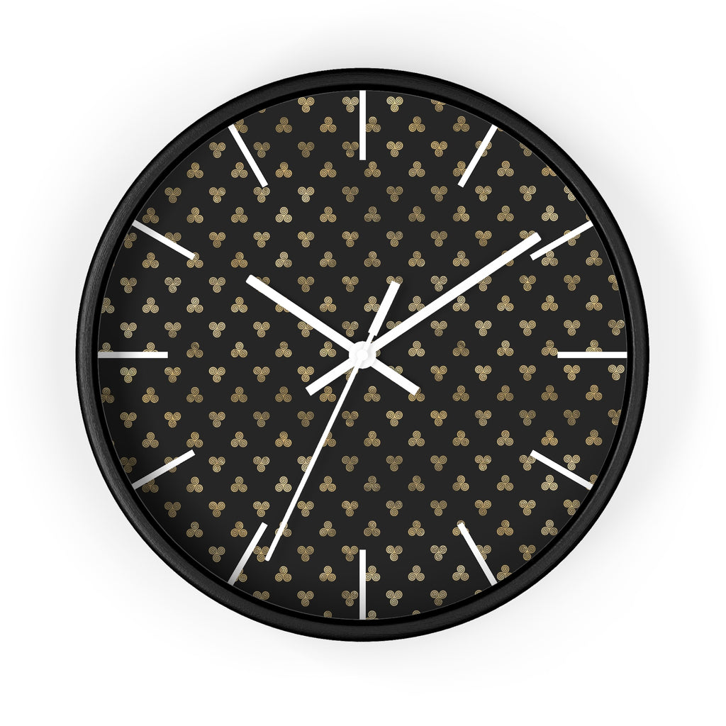 Small Celtic Triskeles | Black | Gold | 10" Diameter | Wall Clock