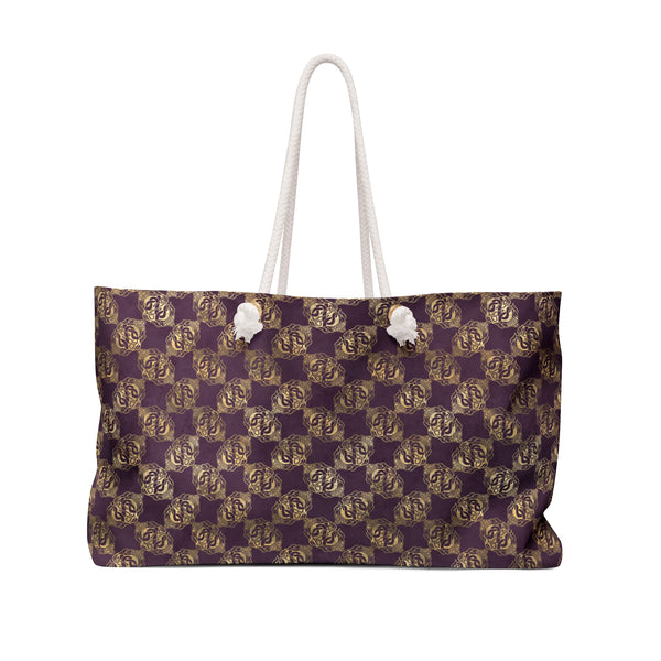 Gold Double Celtic Dragons on Distressed Purple - Weekender Bag