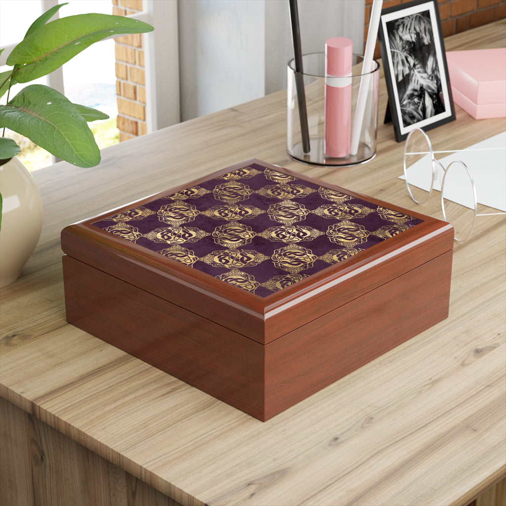 Celtic Dragon | Jewelry Box | Distressed Purple | Gold | Square | Lined | 6"x6"
