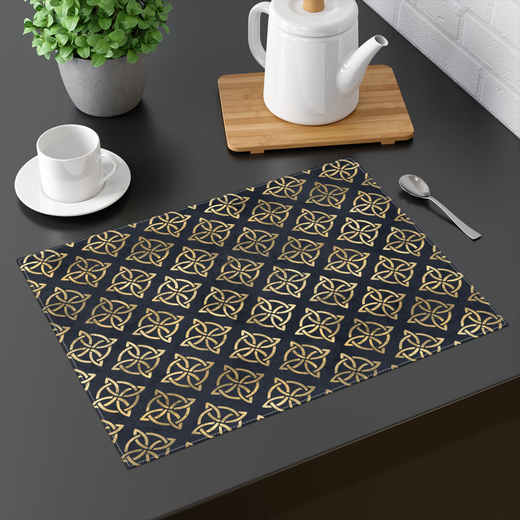 Gold Quaternary Celtic Knots on Distressed Navy Blue - Cotton Placemat