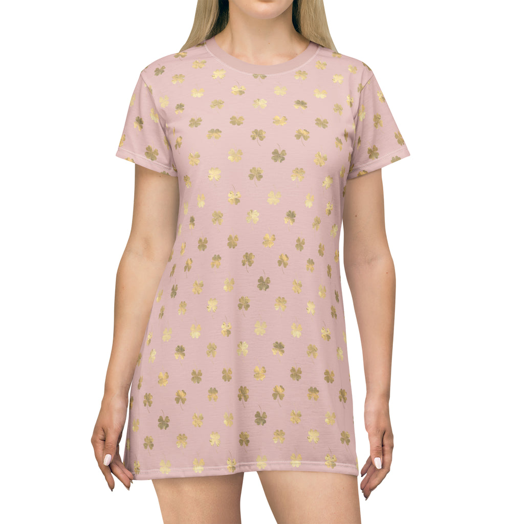 4 Leaf Clovers | Gold | Blush Pink | Celtic | Irish | T-Shirt Dress