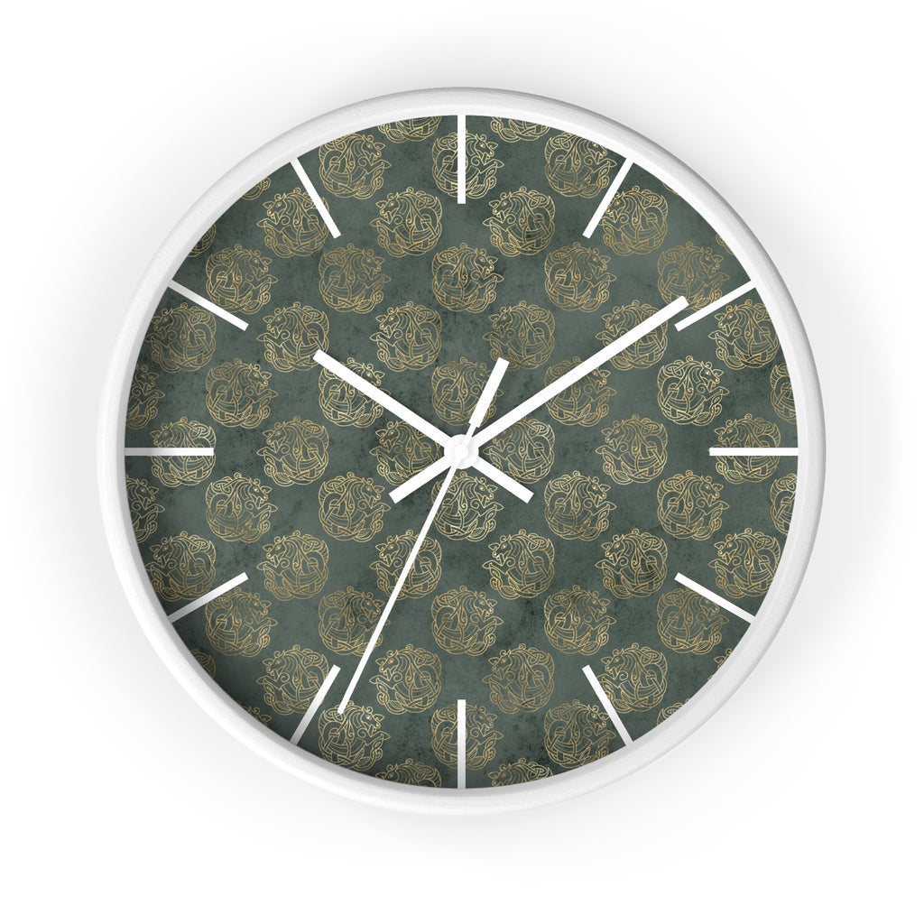 Gold Celtic Knot Horses on Distressed Green - Wall Clock