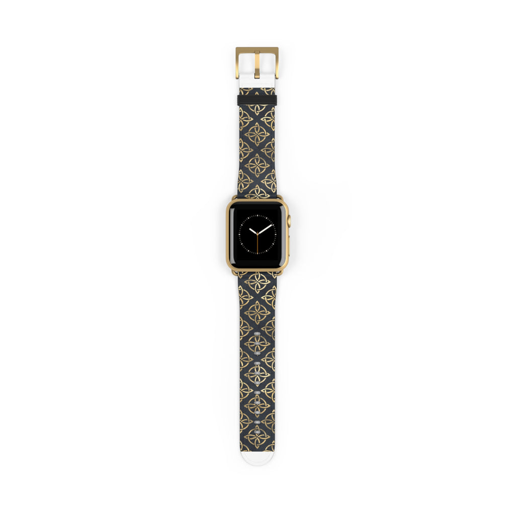 Gold Quaternary Celtic Knots on Distressed Navy Blue - Smart Watch Band