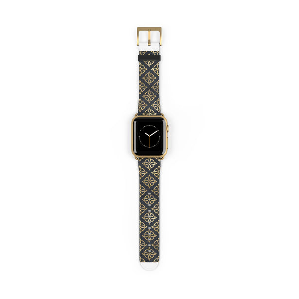 Gold Quaternary Celtic Knots on Distressed Navy Blue - Smart Watch Band