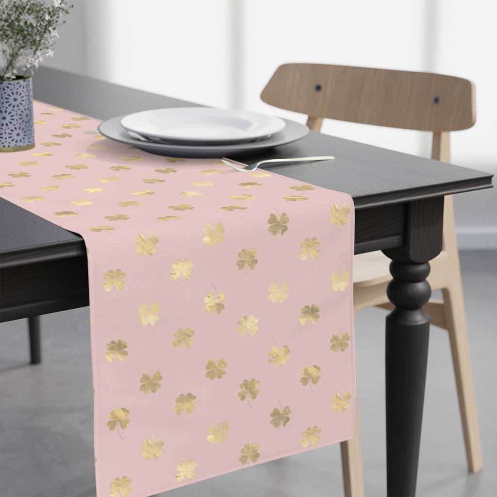 4 Leaf Clovers | Table Runner | Blush Pink | Gold | 90"x16" | Broadcloth | Custom