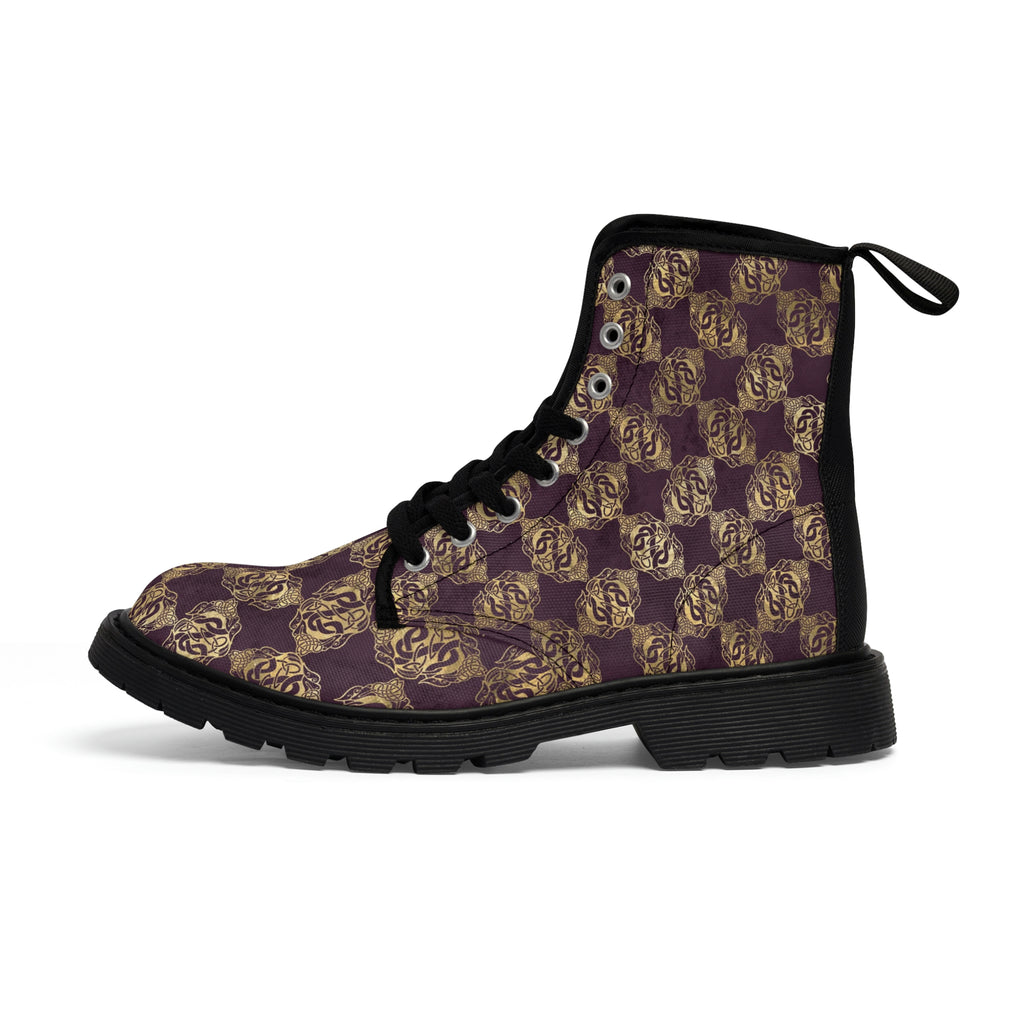 Gold Double Celtic Dragons on Distressed Purple - Women's Canvas Boots